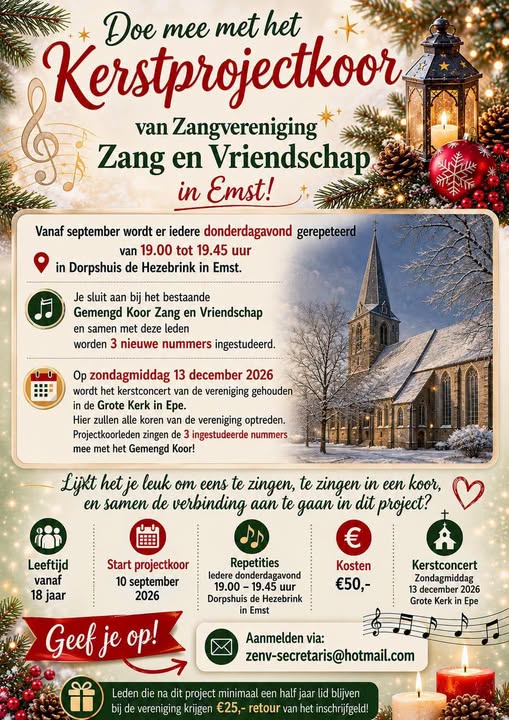 Kerstprojectkoor Zangvereniging Zang en Vriendschap 2026
